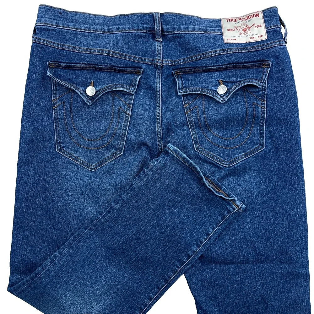 True Religion Ricky Jeans Mens 40x32 Flap Pocket Med Wash Faded Whiskered Y2K